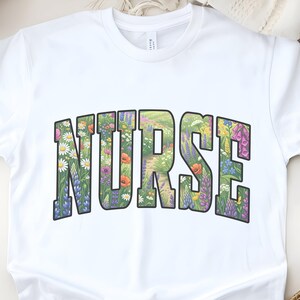 Native Wildflowers Floral Nurse Shirt, Registered Nurse Comfort Colors Tee, Pollinator Garden RN Life, Nursing Student Healthcare Apparel image 1