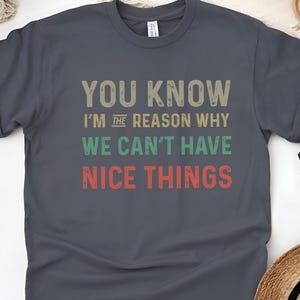 Camiseta sarcástica y divertida / Sabes que yo soy la razón por la que podemos y no podemos tener cosas bonitas, regalo de humor torpe, No puedo tener cosas bonitas imagen 1