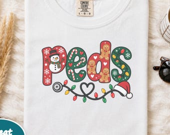 Camiseta navideña para enfermeras pediátricas, regalo navideño para pediatras, camiseta para enfermeras pediátricas, camiseta navideña para enfermeras pediátricas