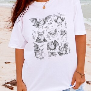 Comfort Colors Cute Bat Print Shirt, Bat Cartoon Adventures, Whimsical Halloween Tee, Spooky Animal Bat Lover Art, Halloween Shirt image 1