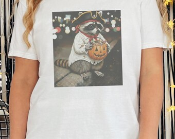 Comfort Colors Funny Raccoon Tee, Pirate Halloween Shirt | Spooky Trash Panda T-Shirt, Trick or Treat Bag, Kids Fall Party Graphic