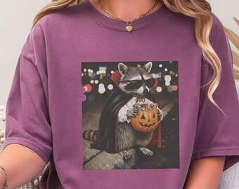 Comfort Colors Dracula Raccoon Halloween Shirt, Funny Vampire Tee, Spooky Trick or Treat Costume, Classic Horror Graphic Tee, Dracula Tshirt