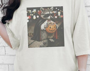 Comfort Colors Dracula Raccoon Shirt, Funny Vampire Halloween Tee, Spooky Fall Creature Shirt, Trick or Treat Party Gift Idea, Vampire Cloak
