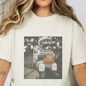 Comfort Colors Space Raccoon Halloween Shirt, Funny Astronaut Animal Tee, Spooky Season Trick or Treat, Outer Space Costume Party