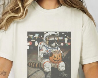 Comfort Colors Space Raccoon Halloween Shirt, Funny Astronaut Animal Tee, Spooky Season Trick or Treat, Outer Space Costume Party