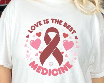 Comfort Colors Family Blood Cancer Support Shirt, Love Is The Best Medicine Tee, Chemotherapy Caregiver Support Top, Family Cancer Tee