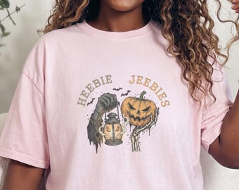 Comfort Colors Grim Reaper Pattern Heebie Jeebies Shirt, Horror Figure Apparel, Vintage Lantern, Gothic Halloween Scary Tee, Thing Hand