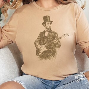 Funny History Shirt, Abe Lincoln Rockin' Guitar Vintage Tee, History Teacher Gift, Musician Rock and Roll Present, Classic Rock Art image 1