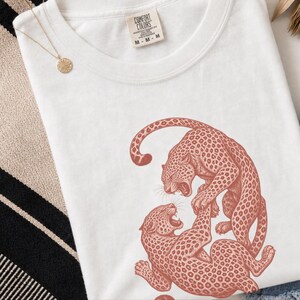 Comfort Colors Vintage Leopard Sweatshirt | Traditional Tattoo Flash Sweatshirt | Linocut Rainforest Wilderness T-Shirt, Retro Leopard Shirt image 1