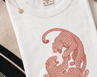 Comfort Colors Vintage Leopard Sweatshirt | Sweatshirt mit traditionellem Tattoo-Motiv | Linolschnitt-T-Shirt mit Regenwald-Motiv, Retro-Leopardenhemd