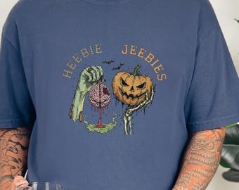 Comfort Colors Watercolor Zombie Heebie Jeebies Shirt, Modern Horror Movie Tee, Retro Goth Halloween Graphic, Spooky Pumpkin Skull Vintage