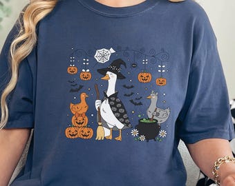 Comfort Colors Funny Ducks Shirt, Witch Goose Halloween Tee, Silly Fall Spooky Pumpkin Shirt, Duck Lovers Gift, Kawaii Witchy Tee