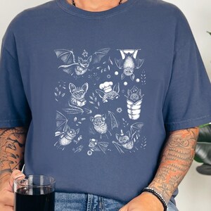 Comfort Colors Cute Bat Art, Cute Bat Illustration Fun Activities Shirt, Whimsical Bat Lover Gift, Funny Halloween Nature Tee, Halloween Bat image 1