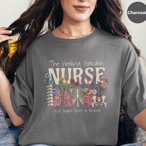 Boho Floral Nurse Shirt, The Healing Garden RN Top, Vintage Human Anatomy Art, Comfort Colors Medical Tee, Nursing School Grad Gift, LPN CNA image 1