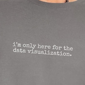 Può includere: Una t-shirt a maniche corte color grigio antracite con il testo bianco in stile macchina da scrivere i'm only here for the data visualization. stampato al centro del petto. Il capo presenta un girocollo e una vestibilità ampia.
