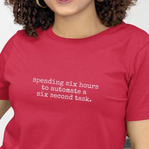 Programmer Shirt | Spending Six Hours To Automate A Six Second Task | Funny Coding Tee