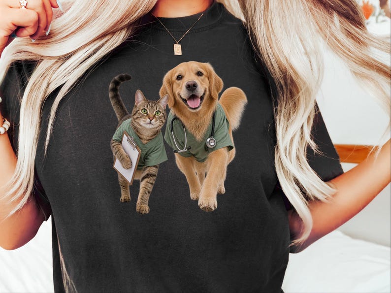 Veterinarian Shirt, Vet Tech Gift, Veterinary Clinic Tee, Golden Retriever Shirt, Tabby Cat Lover Gift, Veterinary Medicine Sweatshirt image 4