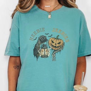 Comfort Colors Grim Reaper Pattern Heebie Jeebies Shirt, Horror Figure Apparel, Vintage Lantern, Gothic Halloween Scary Tee, Thing Hand image 2