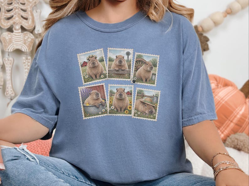 Capybara Shirt, Vintage Postage Stamps Tee, Cute Animal Lover Gift, Farm Animal T Shirt, Retro Nature Graphic Tee image 9