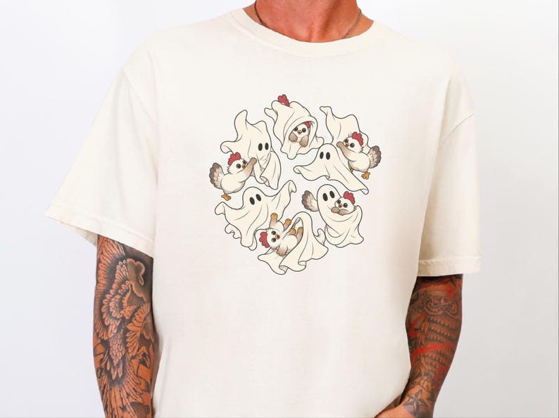 Ghost Chicken Shirt, Funny Halloween Chicken Gift, Ghost Season Tee, Spooky Farm Animal Sweatshirt image 9