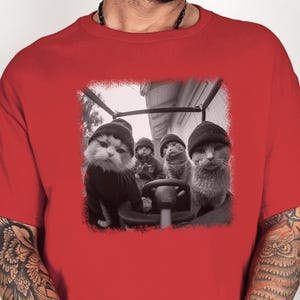 Gangster Cat Shirt | Cat Thugs In Car Lowrider Tee | Edgy Urban Graphic, Funny Meme Feline, Chicano Car Culture Style, Gangster Cat Tee image 5