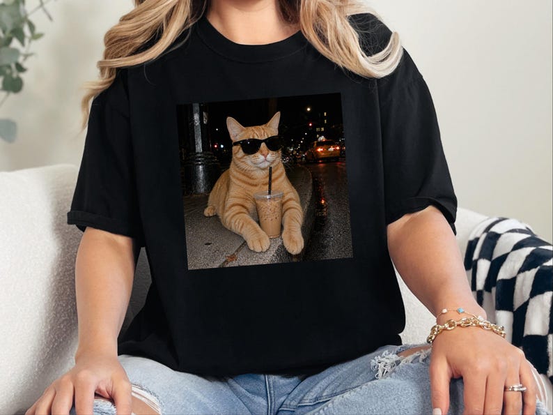 Coffee Cat Shirt, Funny Cat Meme Tee, Orange Cat Mom Gift, Cat Sunglasses Shirt, Ginger Tabby Tee image 10