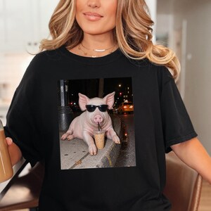 Pig Drinking Iced Coffee Shirt, Pig Lover Gift, Funny Animal Meme Tee, Coffee Lover Shirt, Pig Farmer Gift image 3