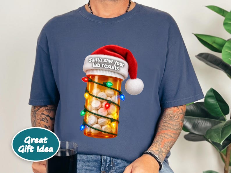 Pharmacy Technician Shirt, Funny Pharmacist Shirt, Pharmacy Tech Christmas Shirt, Santa Saw Your Lab Results image 9