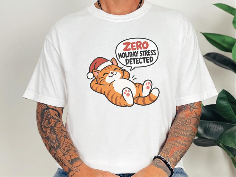 Funny Christmas Cat Shirt, Orange Tabby Cat Gift, Zero Holiday Stress Detected, Cozy Holiday Shirt, Funny Cat Lover Tee, Cat Mom Sweatshirt image 7