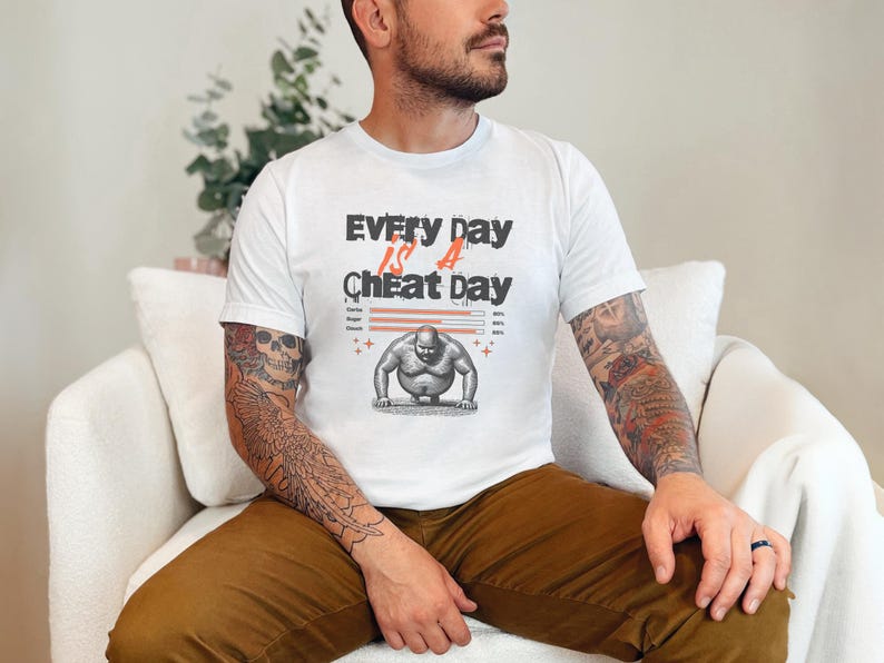 Fitness Meme Gym Humor Top, Every Day Is A Cheat Day Tee, Sarcastic Foodie Workout Gift for Athletes and Weightlifting Lovers image 3