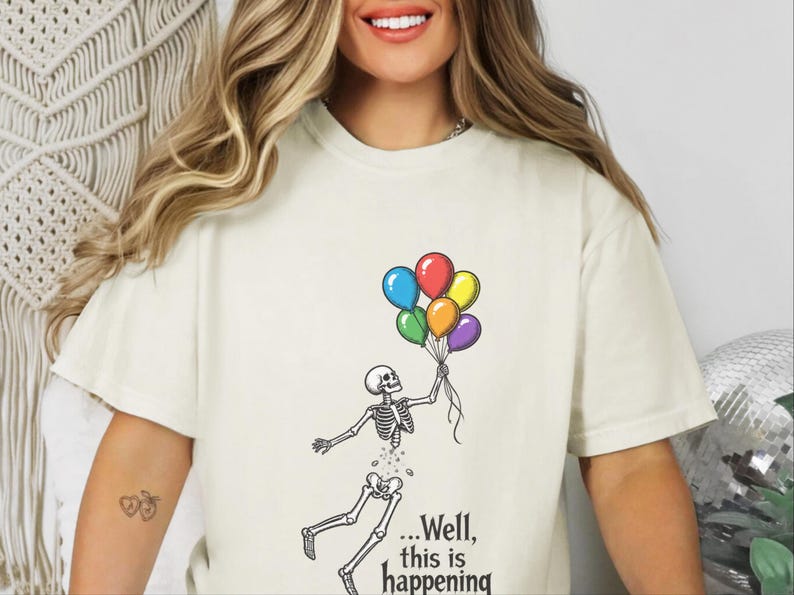 Well Shit Shirt, Skeleton Balloon Shirt, Funny Halloween Tee, Skeleton Lover Gift, Spooky Humor Shirt Bild 6