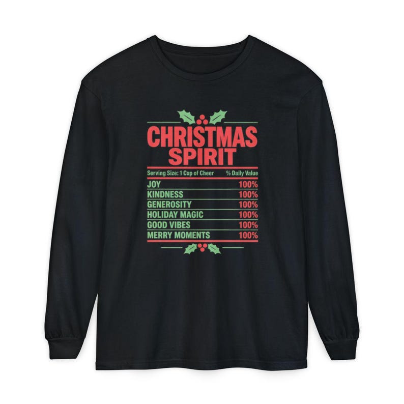 Christmas Spirit Shirt, Nutrition Facts Holiday Tee, Family Matching Christmas Party Shirt, Christmas Spirit Label Sweatshirt imagen 13