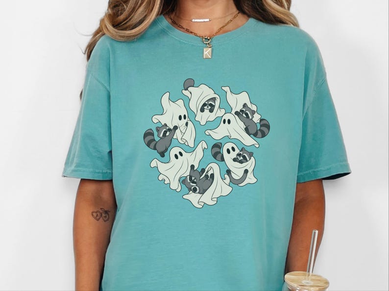 Raccoon Ghost Shirt, Funny Halloween T Shirt, Cute Spooky Season Tee, Trash Panda Gift image 4