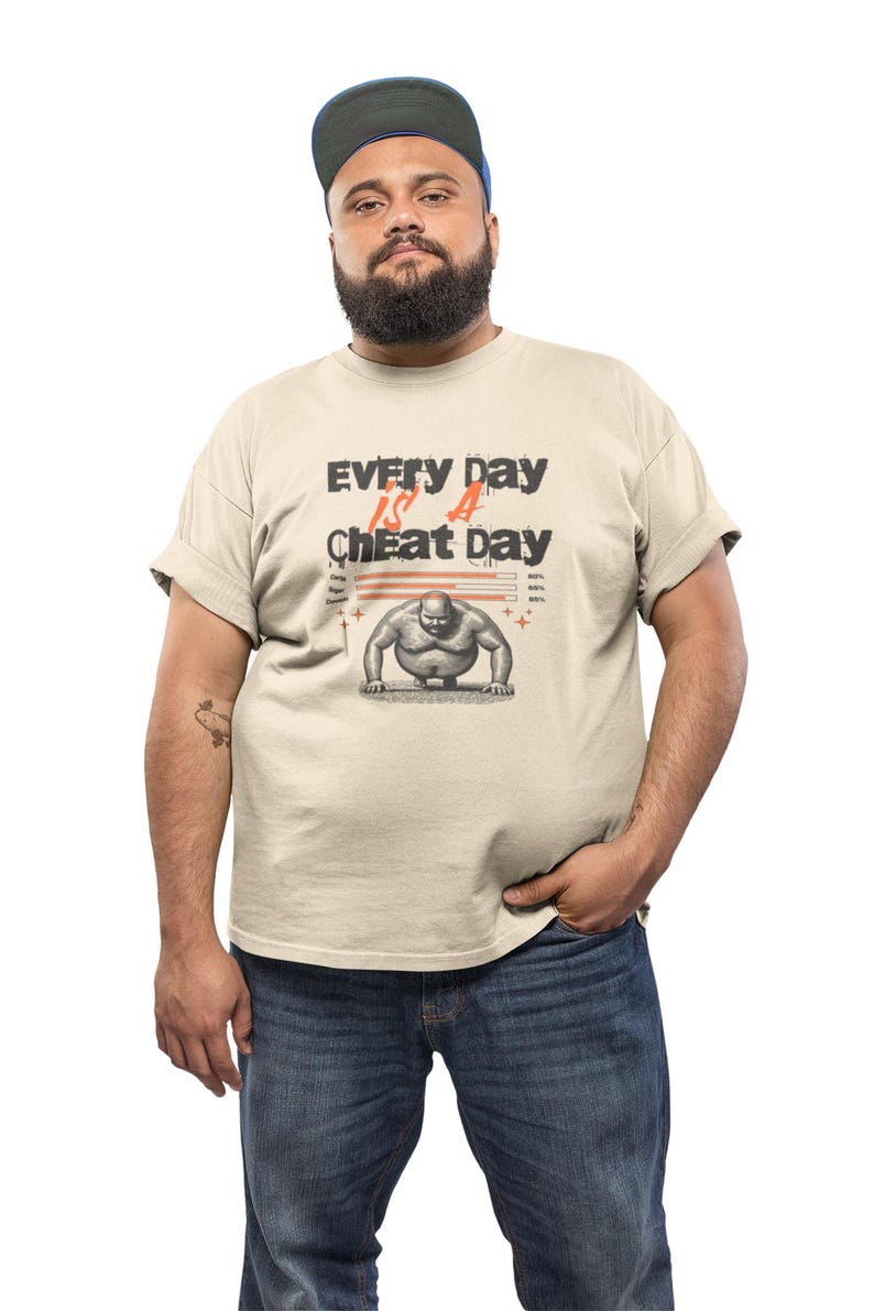Fitness Meme Gym Humor Top, Every Day Is A Cheat Day Tee, Sarcastic Foodie Workout Gift for Athletes and Weightlifting Lovers image 7