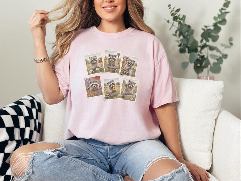 Raccoon Postage Stamp Shirt, Vintage Animal Lover Gift, Farm Girl Tee, Rustic Nature Graphic Shirt image 8