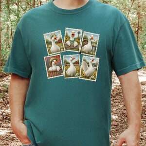 Vintage Goose Postage Stamp Shirt, Cottagecore Farm Animal Gift, Rustic Countryside Tee, Retro Duck Art Shirt image 3