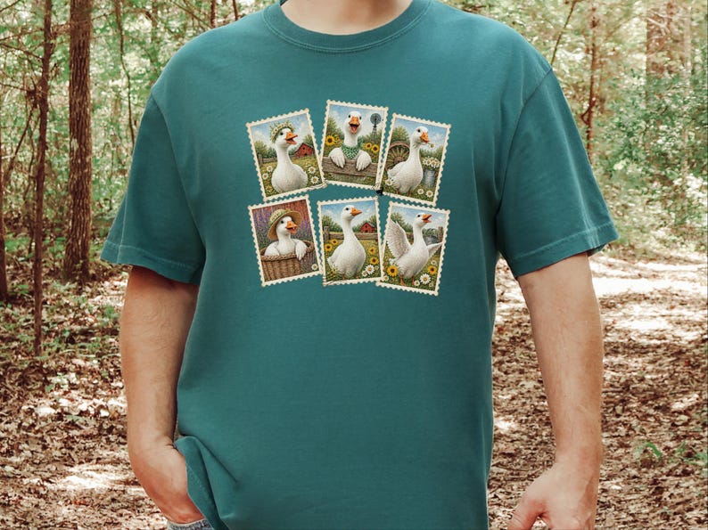 Vintage Goose Postage Stamp Shirt, Cottagecore Farm Animal Gift, Rustic Countryside Tee, Retro Duck Art Shirt image 3
