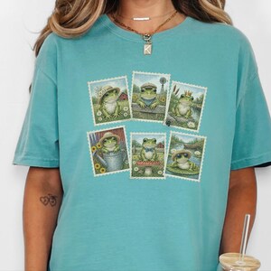 Vintage Frog Shirt, Frog Lover Gift, Postage Stamp Tee, Cottagecore Frog Tee, Animal Lover Gift image 1