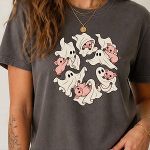 Camiseta de fantasma, regalo para amantes de los cerdos, camiseta de fantasma de Halloween, camiseta de temporada espeluznante, camiseta con estampado de cerdo, camiseta de animales de granja imagen 10