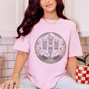 Comfort Colors Funny Raccoon Shirt, Raccoon Tree Branches Moon Graphic Tee, Trash Panda Dark Humor Design, Woodland Forest Celestial Night image 5