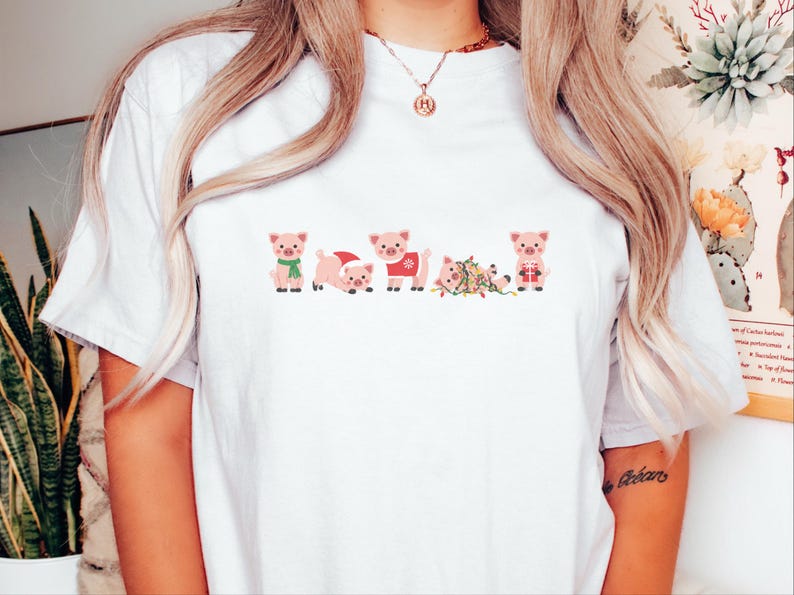 Christmas Pig Shirt, Cute Pig Christmas Gift, Holiday Pig Graphic Tee, Christmas Animal Shirt image 6