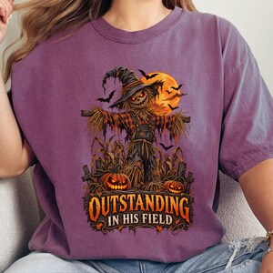 Scarecrow Shirt, Farmer Dad Gift, Dad Halloween Shirt, Spooky Season Shirt, Outstanding In His Field, Funny Halloween Tee image 1