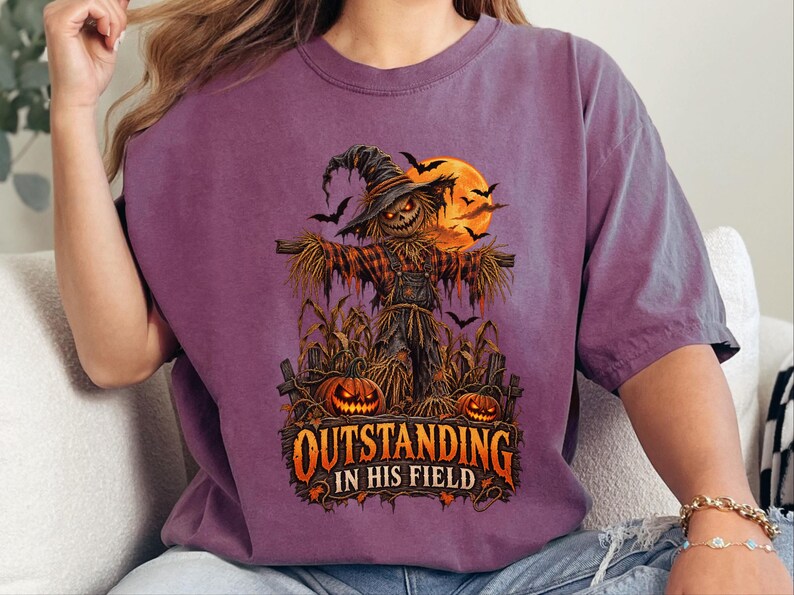 Scarecrow Shirt, Farmer Dad Gift, Dad Halloween Shirt, Spooky Season Shirt, Outstanding In His Field, Funny Halloween Tee image 1
