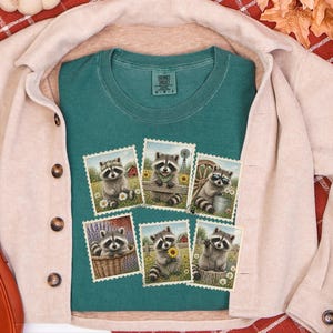 Raccoon Postage Stamp Shirt, Vintage Animal Lover Gift, Farm Girl Tee, Rustic Nature Graphic Shirt image 10