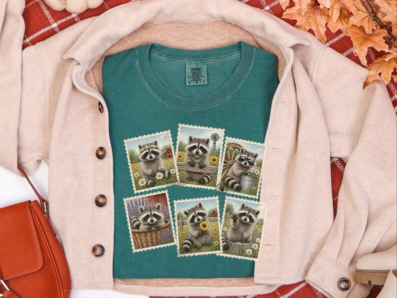 Raccoon Postage Stamp Shirt, Vintage Animal Lover Gift, Farm Girl Tee, Rustic Nature Graphic Shirt image 10