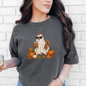 Halloween Chicken Shirt, Ghost Coffee Tee, Fall Chicken Gift, Chicken Lover Shirt, Spooky Season Tee image 4