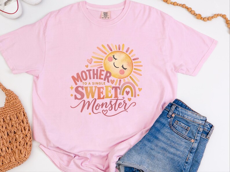 Mother To A Single Sweet Monster Shirt, Retro Sun Mom Gift, Funny Boy Mom Tee, Mother Day Gift, Cute Mama Shirt image 7