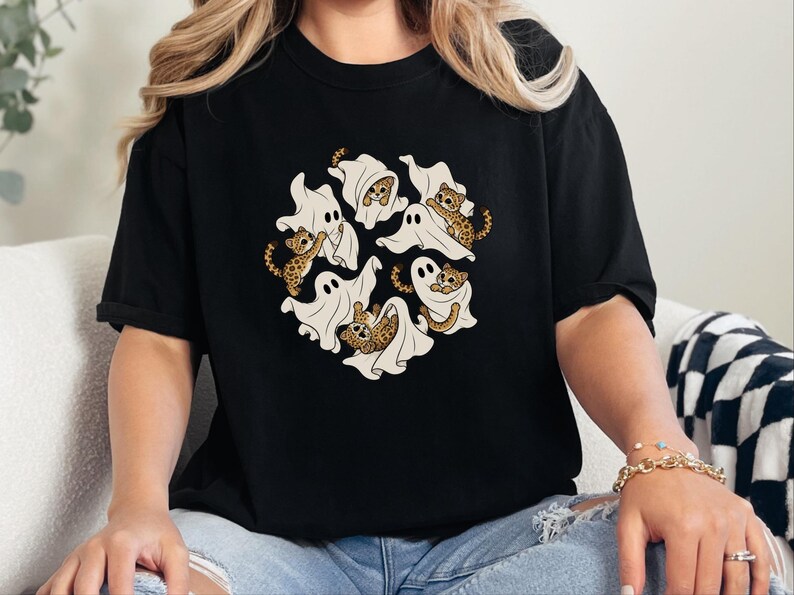 Ghost Shirt, Halloween Leopard Shirt, Cute Ghost Gift, Leopard Lover Shirt, Spooky Season Tee, Animal Halloween Shirt image 4