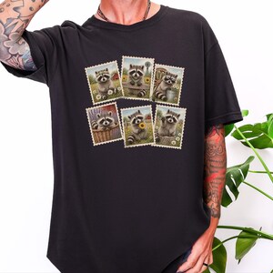 Raccoon Postage Stamp Shirt, Vintage Animal Lover Gift, Farm Girl Tee, Rustic Nature Graphic Shirt image 1