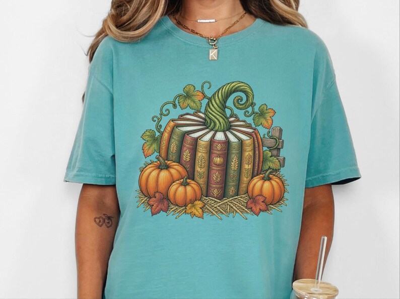 Fall Bookish Shirt, Fall Book Lover Gift, Vintage Autumn Book Pumpkin Tee, Cozy Reading Sweatshirt, Librarian Gift image 6
